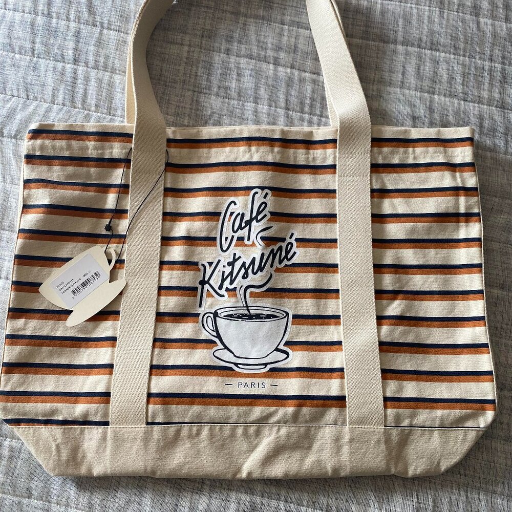 Maison Kitsune Coffee Cup Stripe Tote Bag - NWT